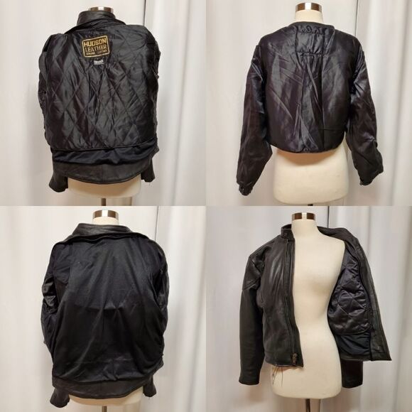 Vintage 90s y2k Hudson Leather Black Armored Moto Motorcycle Racing Jacket Large - Picture 4 of 11